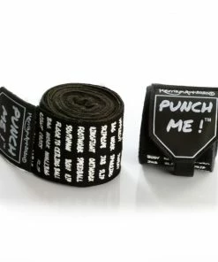 Punch Me! Word Art Stretch Boxing Hand Wraps PAIR 4M Limited Edition – Black BOXING / MUAY THAI / MMA