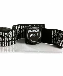 Punch Me! Word Art Stretch Boxing Hand Wraps PAIR 4M Limited Edition – Black BOXING / MUAY THAI / MMA